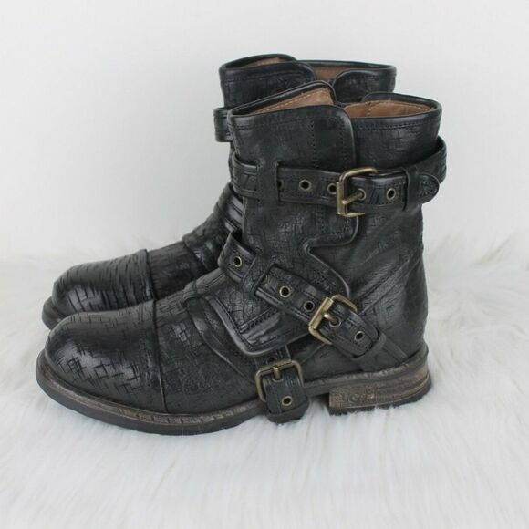 UGG COLLECTION ELISABETA WEAVE MOTO BUCKLE BOOTS - Picture 3 of 8